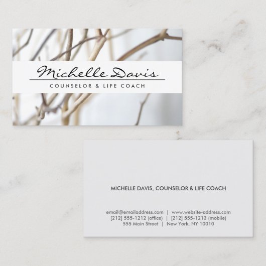 Carte De Visite Nom élégant avec branches arborescentes (Devant / Derrière)