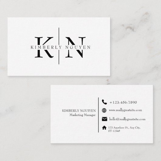 Carte De Visite Nom élégant moderne Initiales Monogramme (Devant / Derrière)