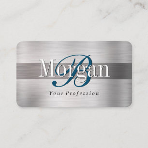 Carte De Visite Nom Élégant Monogramme, Lt & Dk Brossé Argent Vs 3