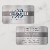 Carte De Visite Nom Élégant Monogramme, Lt & Dk Brossé Argent Vs 3 (Devant / Derrière)