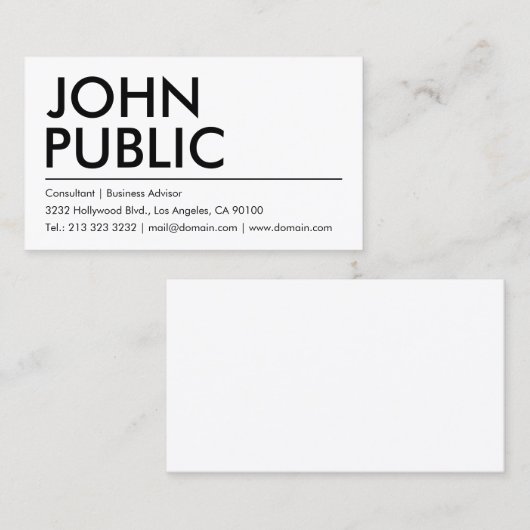 Carte De Visite Nom en gras blanc simple (Devant / Derrière)