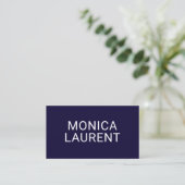 Carte De Visite Nom en gras CODE QR LOGO ICONS SOCIAUX NAVY BLUE (Debout devant)