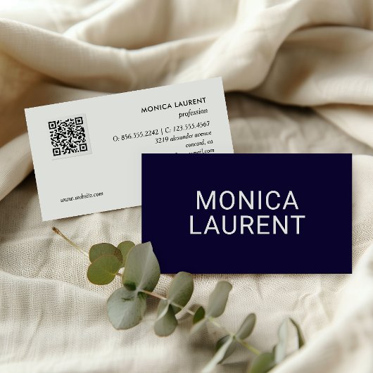 Carte De Visite Nom en gras CODE QR LOGO ICONS SOCIAUX NAVY BLUE