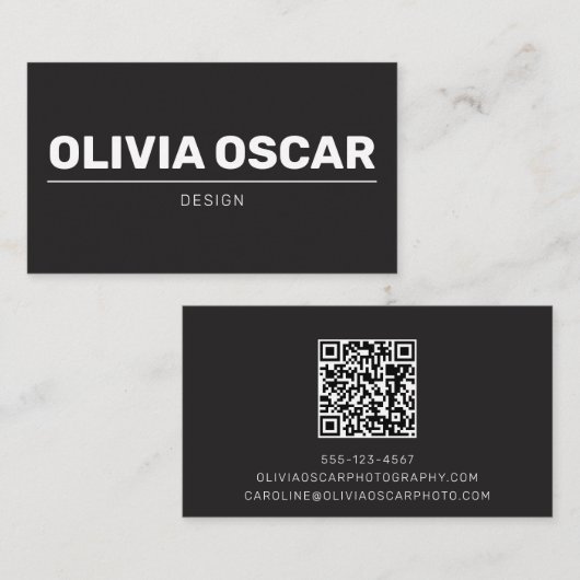 Carte De Visite Nom en gras Code QR noir Design simple moderne (Devant / Derrière)