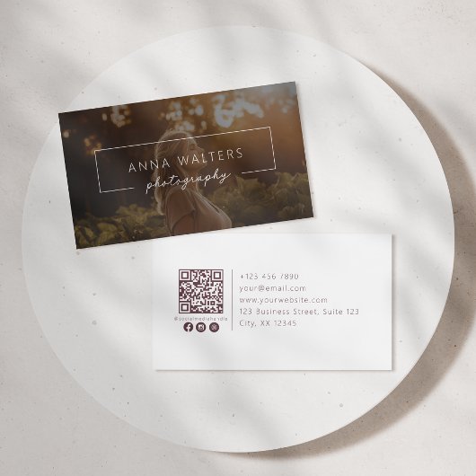 Carte De Visite Nom encadré moderne, code qr, photo, photo