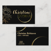Carte De Visite Nom et profession personnalisés Noir et Or (Devant / Derrière)