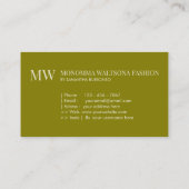Carte De Visite Nom lettrage monogramme vert olive chic (Dos)