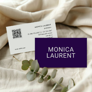 CARTE DE VISITE NOM LIVRE CODE QR LOGO ICONS SOCIAUX CHIC PURPLE