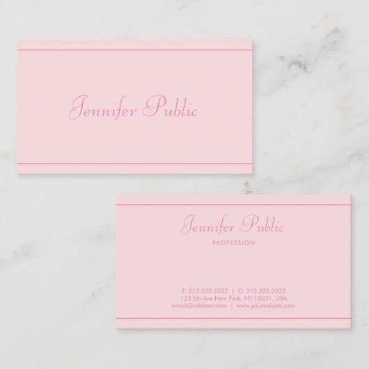 Carte De Visite Nom manuscrit Elegant Pink Arrière - plan Modèle (Devant / Derrière)