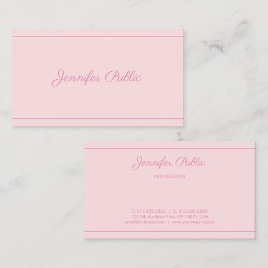Carte De Visite Nom manuscrit moderne Élégant Pink Script tendance (Devant / Derrière)