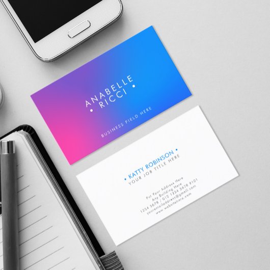 Carte De Visite Nom minimal | Dégradé | Bleu rose