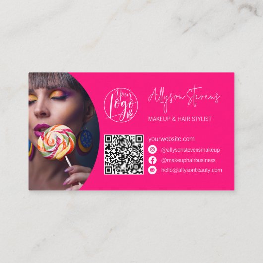 Carte De Visite Nom moderne bold script rose maquillage cheveux lo (Dos)
