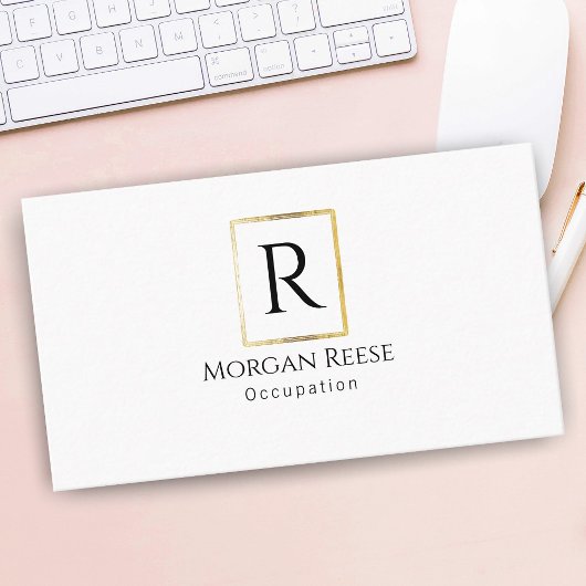 Carte De Visite Nom & Monogramme, Code QR, Design Doré