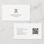 Carte De Visite Nom & Monogramme, Code QR, Design Simple (Devant / Derrière)