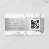 Carte De Visite Nom & monogramme, code QR, marbre blanc et gris (Dos)