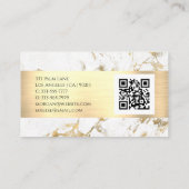 Carte De Visite Nom & Monogramme, Code QR, Marbre Blanc & Or Vs 5 (Dos)