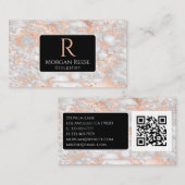 Carte De Visite Nom/Monogramme, Code QR, Marbre Gris/Or Rose, Vs3 (Devant / Derrière)