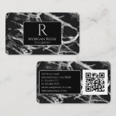 Carte De Visite Nom & Monogramme, Code QR, Marbre Noir & Gris (Devant / Derrière)