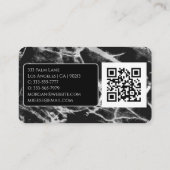 Carte De Visite Nom & Monogramme, Code QR, Marbre Noir & Gris (Dos)