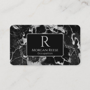 Carte De Visite Nom/Monogramme, Code QR, Marbre noir/gris Vs2