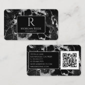 Carte De Visite Nom/Monogramme, Code QR, Marbre noir/gris Vs2 (Devant / Derrière)