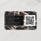 Carte De Visite Nom & Monogramme, Code QR, Marbre Noir & Or Rose (Dos)