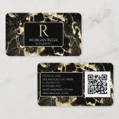 Carte De Visite Nom/Monogramme, Code QR, Marbre noir/or Vs2 (Devant / Derrière)