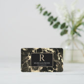 Carte De Visite Nom/Monogramme, Code QR, Marbre noir/or Vs2 (Debout devant)