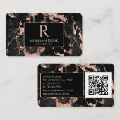 Carte De Visite Nom/Monogramme, Code QR, Marbre Noir/Rose Gold Vs2 (Devant / Derrière)