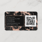 Carte De Visite Nom/Monogramme, Code QR, Marbre Noir/Rose Gold Vs2 (Dos)