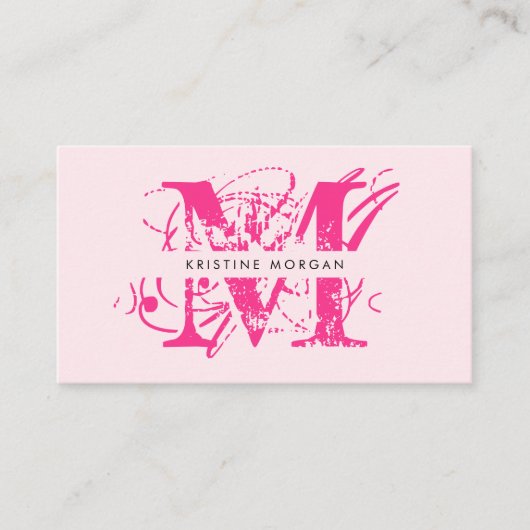 Carte De Visite Nom monogramme rose de typographie chic (Devant)