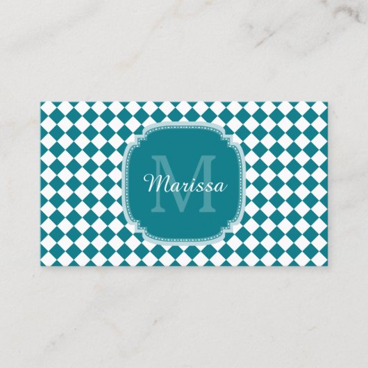 Carte De Visite Nom Monogrammé Turquoise et blanc tendance (Devant)