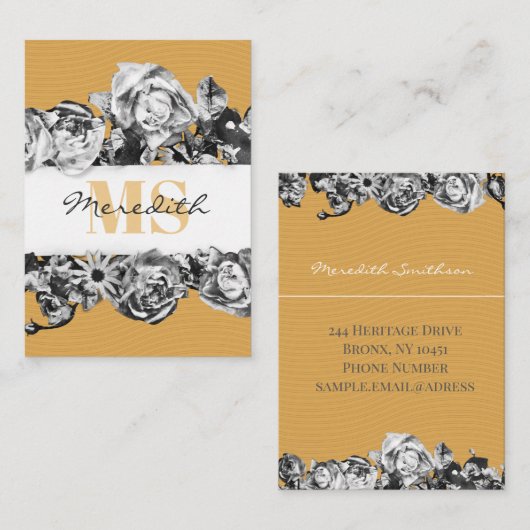Carte De Visite Nom personnalisable Gold Roses Chic Monogramme Lux (Devant / Derrière)