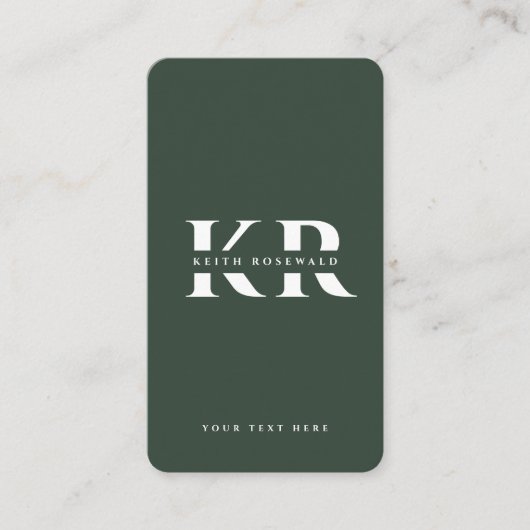 Carte De Visite Nom personnalisé moderne Monogram Dark Green Qr Co (Devant)