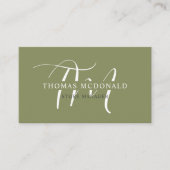 Carte De Visite Nom personnalisé Moss Sage Olive Green Monogramme (Devant)
