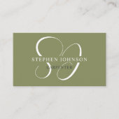 Carte De Visite Nom personnalisé Moss Sage Olive Green Monogramme  (Devant)