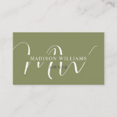 Carte De Visite Nom personnalisé Moss Sage Olive Green Monogramme  (Devant)