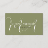 Carte De Visite Nom personnalisé Moss Sage Olive Green Monogramme (Devant)
