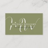 Carte De Visite Nom personnalisé Moss Sage Olive Green Monogramme (Devant)