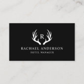 Carte De Visite Nom Personnalisé Noir Et Blanc Cerf Antler Monogra (Devant)