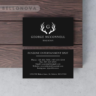 Carte De Visite Nom Personnalisé Noir Et Blanc Cerf Antler Monogra