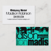 Carte De Visite Nom personnalisé ; Noir & Néon Aqua Turquoise (Devant / Derrière)