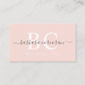 Carte De Visite Nom personnalisé Pale Pastel Rose Blanc noir Monog (Devant)
