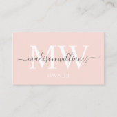 Carte De Visite Nom personnalisé Pâle rose blanc noir Monogramme (Devant)