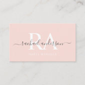 Carte De Visite Nom personnalisé Pâle rose blanc noir Monogramme (Devant)