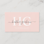 Carte De Visite Nom personnalisé Pâle rose blanc noir Monogramme (Devant)