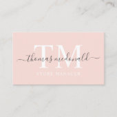 Carte De Visite Nom personnalisé Pâle rose blanc noir Monogramme (Devant)