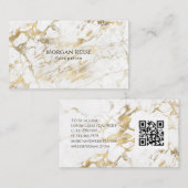 Carte De Visite Nom & Profession, QR code, Marbre Blanc et Or (Devant / Derrière)