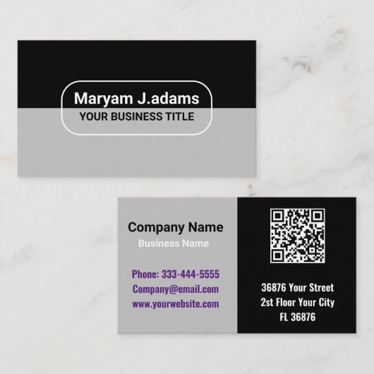 Carte De Visite Nom professionnel classique personnalisé (code qr) (Devant / Derrière)
