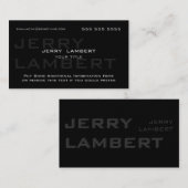 Carte De Visite Nom Propre Noir moderne (Devant / Derrière)